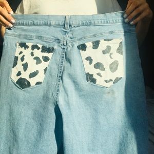 Hand painted cow print jeans